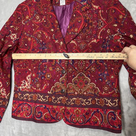 Coldwater Creek Jacket Womens Large Red Paisley Floral Blazer Button Up Lined - Picture 8 of 11